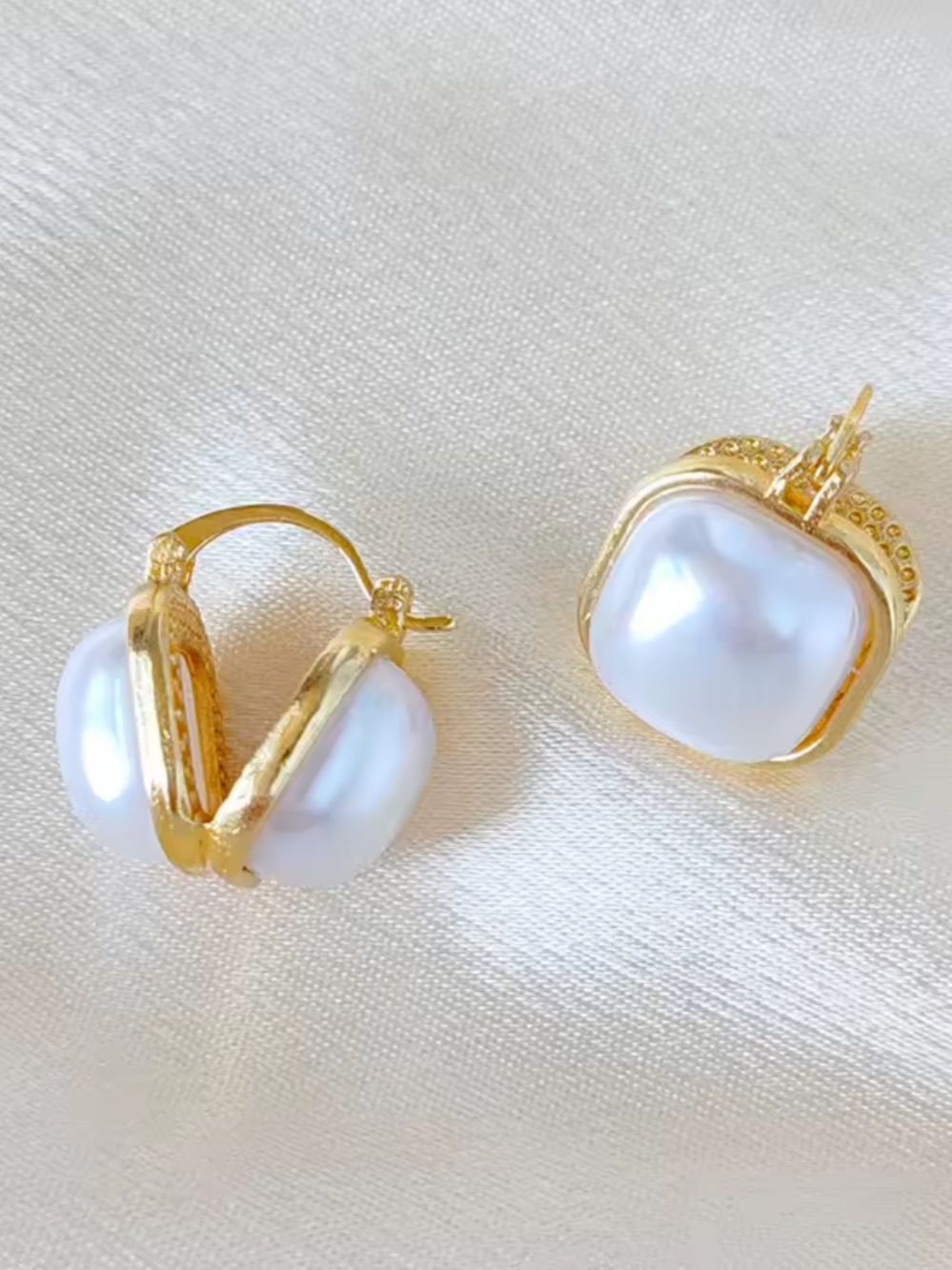Luxury Baroque Pearl Cushion Hoop Earrings